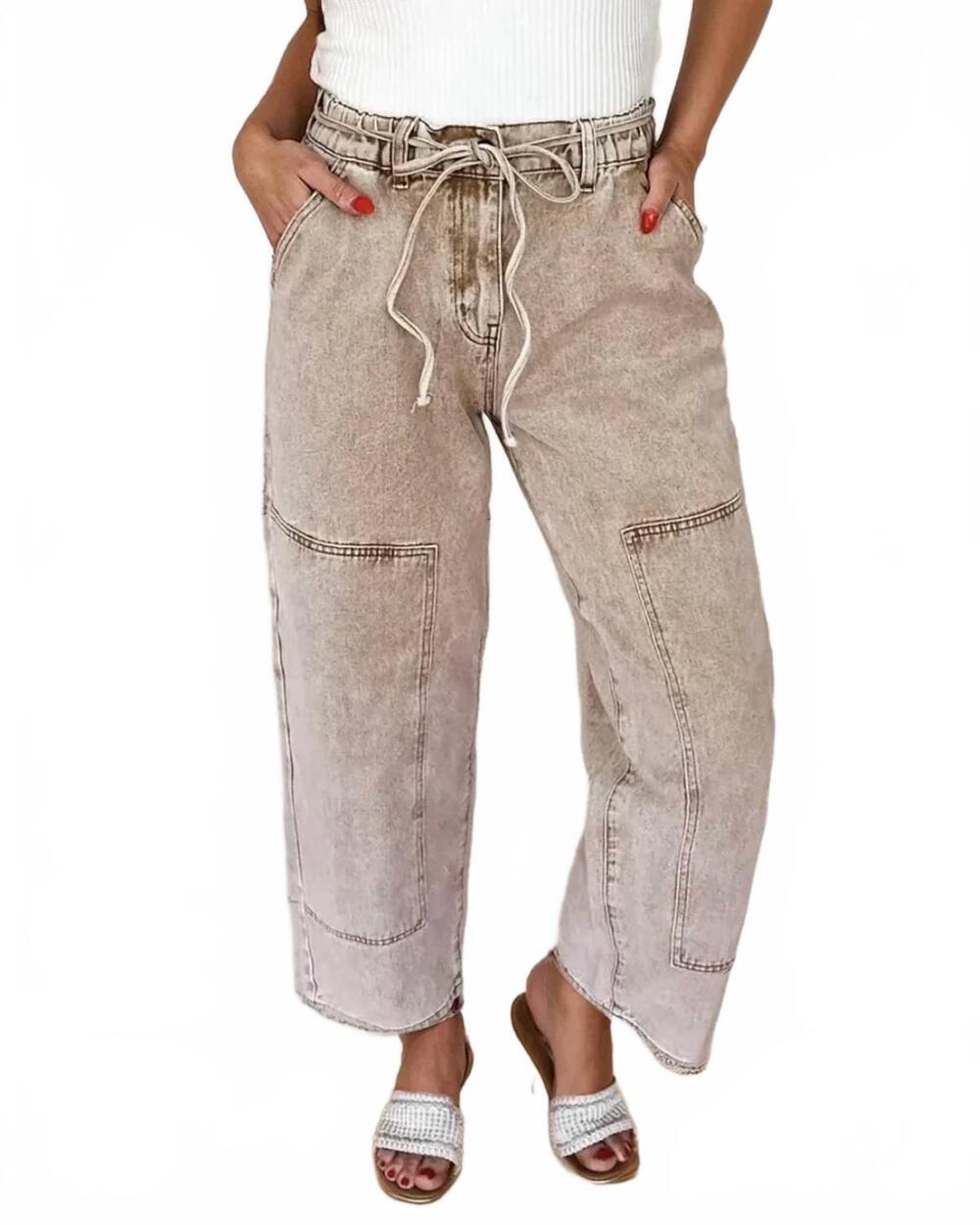 NEW INDIE & CO shiloh acid wash barrel denim pants in smoke gray